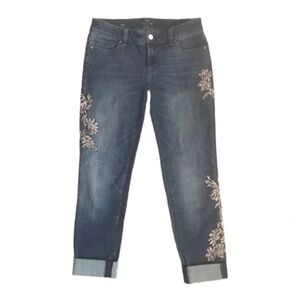 White House Black Market Dark Blue Embroidered Cropped Jeans